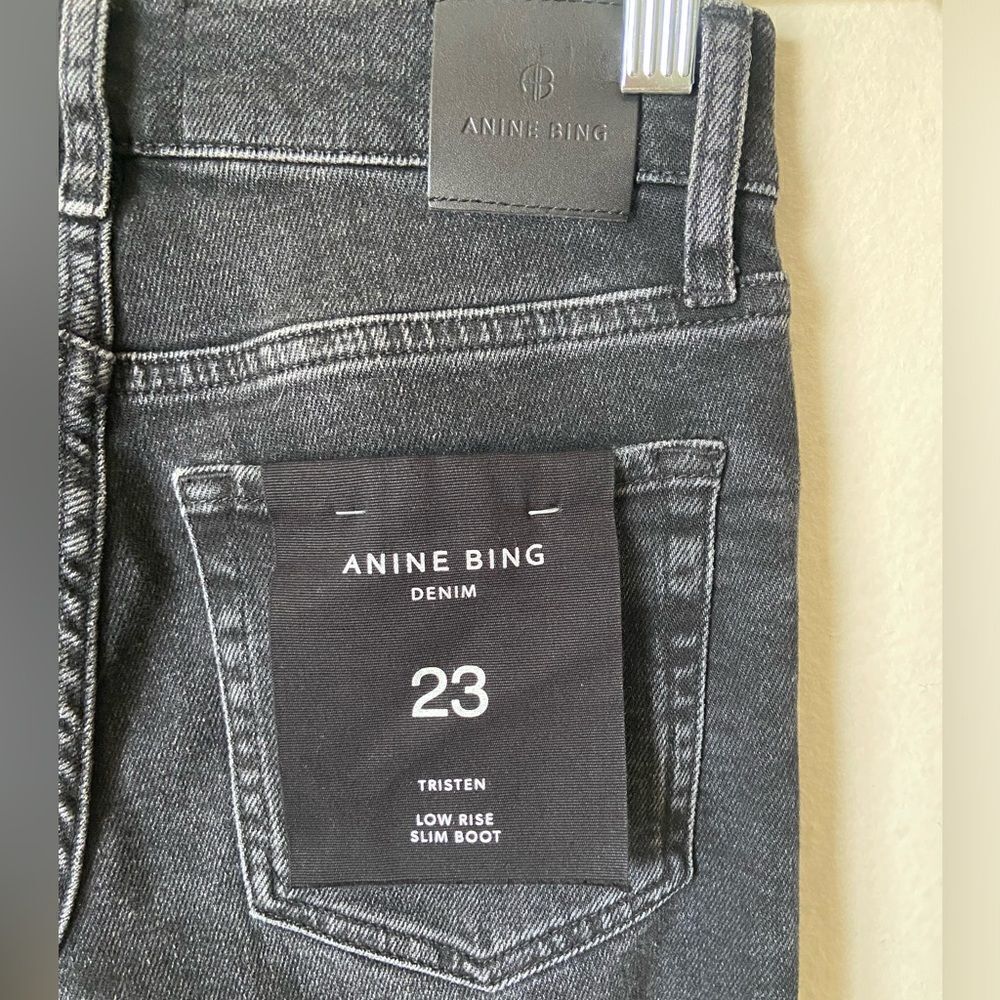 NWT Anine Bing Tristen Skinny Black Jeans Stoned Flare Mid Rise Size 23 - Picture 9 of 12